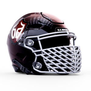 black football helmet with red face mask Riddell SpeedFlex Thinner bars for a wider field of vision 50+ Football Helmet Facemask Stock